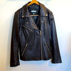 Calvin Klein Black Genuine 100% Leather Moto Jacket - Size XL